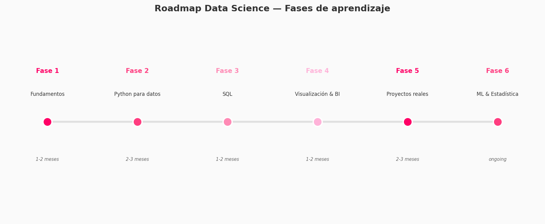 Timeline visual del roadmap de Data Science