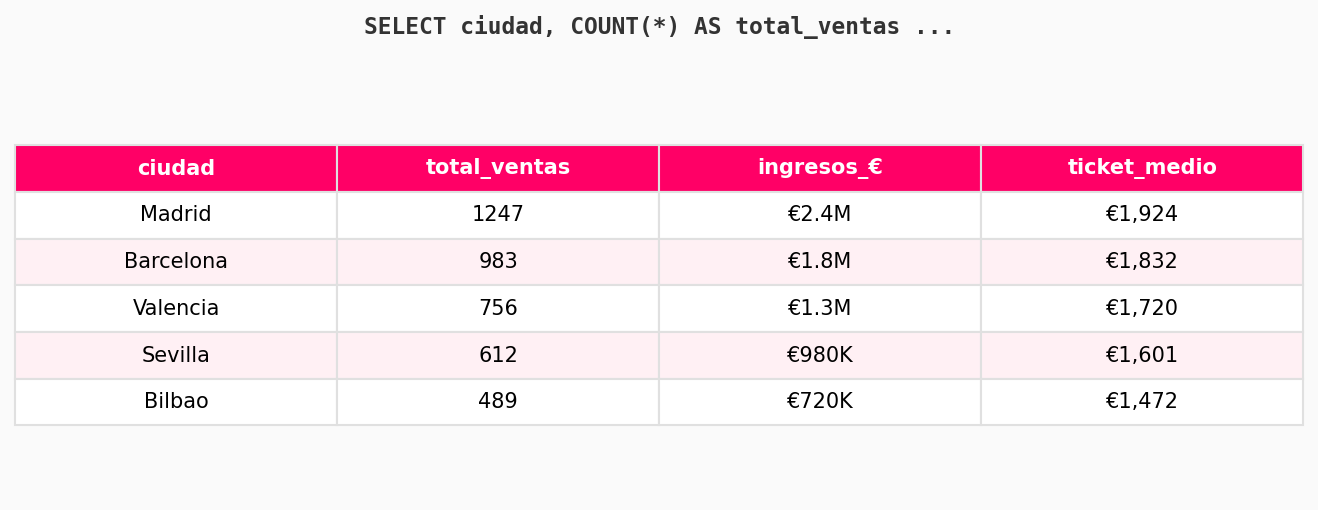 Resultado de una consulta SQL con GROUP BY